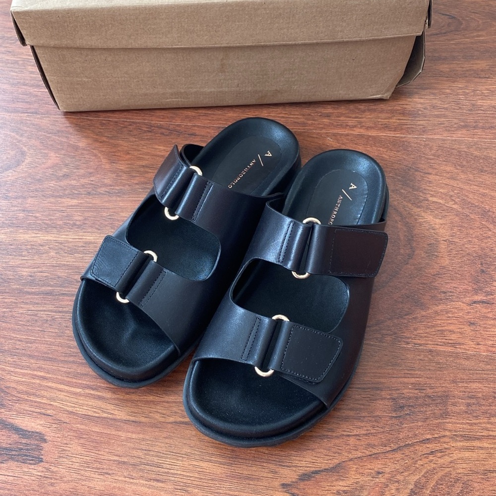 Anthropologie Black Leather Sandals Size 6